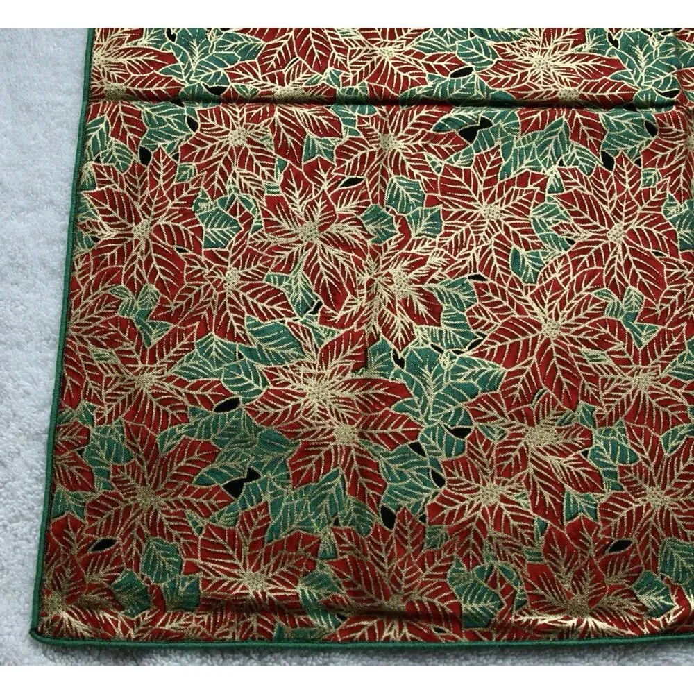 Set of 4 Christmas Poinsettia Cloth Napkins Red Green Gold Holiday Table Linen